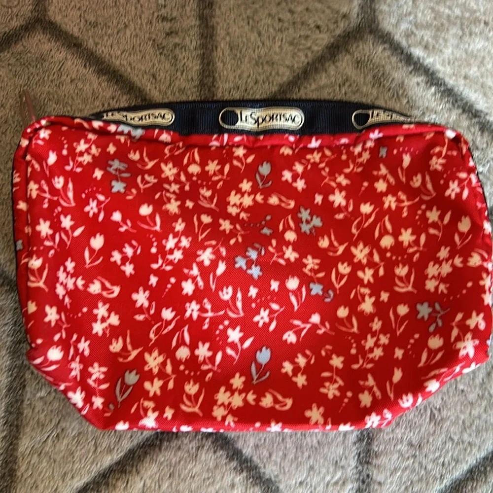 LeSportSac Cute Red and blue floral medium backpack and pouch set